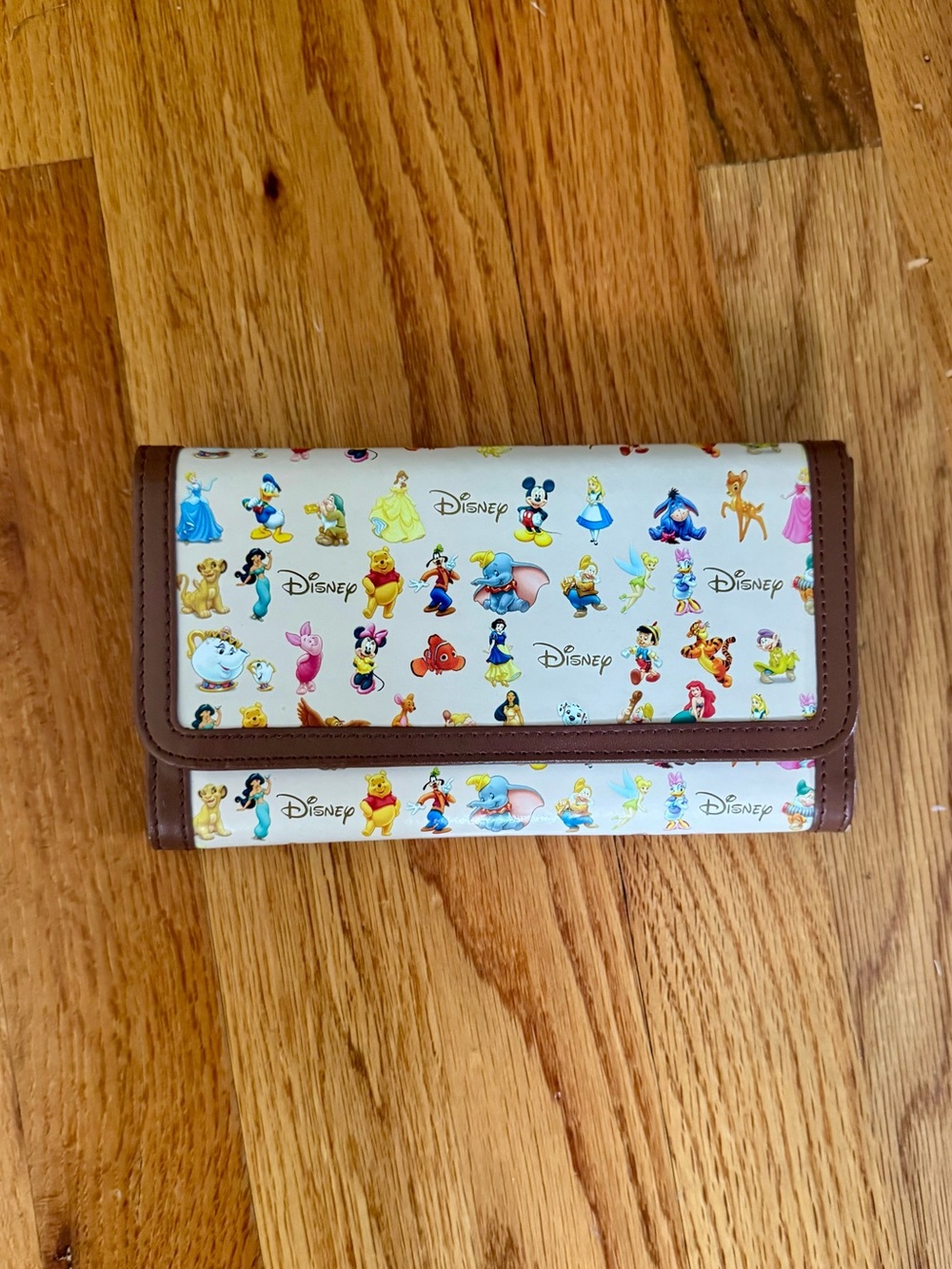 Disney Multicharacter Print Wallet - White & Brown Trim